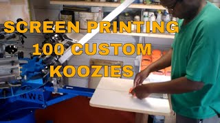 Screen printing 100 one color custom printed koozies [upl. by Ailene355]