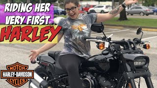 She rides her very first HARLEY DAVIDSON motorcycle [upl. by Nnaycnan]