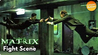 THE MATRIX 1999 Neo v Mr Smith  Subway Fight  Keanu Reeves  TBT Action Movie Fight Scenes [upl. by Elleiram]