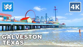 4K Galveston Beach in Galveston Texas USA South of Houston Walking Tour amp Travel Guide 🎧 [upl. by Groome]