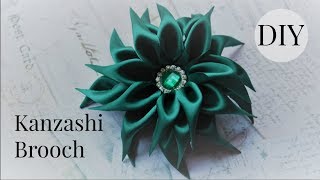 DIY Kanzashi Ribbon Flower Brooch Kanzashi Flower tutorial Fabric flower [upl. by Kala]