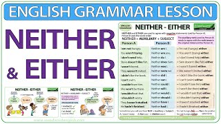 NEITHER  EITHER  English grammar lesson [upl. by Ielak]