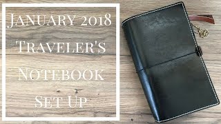 JANUARY 2018 TRAVELERS NOTEBOOK SET UP  PRIMA TRAVELERS JOURNALBULLET JOURNAL [upl. by Anesor]