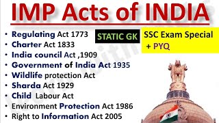 Important Acts of India You Must know Static GK Series🌝 [upl. by Eaj]