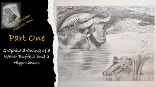 Faber Castell Jumbo Graphite Pencil Drawing Water buffalo and hippo [upl. by Schroth]