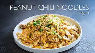 Vegan Peanut Chili Noodles recipe  EASY Asian inspired Spicy Udon Dish [upl. by Rehptsirhc]