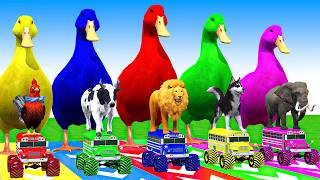 5 Giant Duck Cartoon Cow Mammoth Elephant Lion Paint Wild Animals Crossing Fountain Animation [upl. by Natalia]