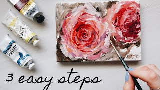 How to Paint a Rose in Acrylics 🌹3 Easy Steps [upl. by Goulder]