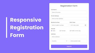 How to Create a Responsive Registration Form Using HTML amp CSS  SignUp form using HTML amp CSS [upl. by Lodovico]