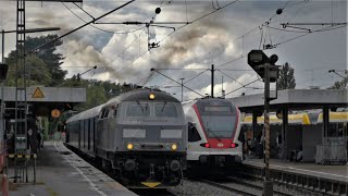 BR 218 beschleunigt im Bahnhof Radolfzell mit Lichtgruß 💡 und Pfiff 🔉 [upl. by Grimaud]