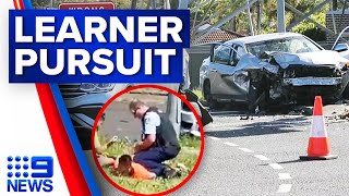 Learner driver smashes into traffic lights allegedly tries to escape  9 News Australia [upl. by Sacks]