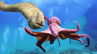 Amazing Fierce Battle Between Moray Eel and Octopus  Dangerous Hunting In Deep Sea [upl. by Akcinehs]