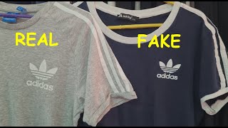 Real vs fake Adidas shirt How to spot original Adidas trefoil classic 3 stripes tee shirt [upl. by Dleifniw]