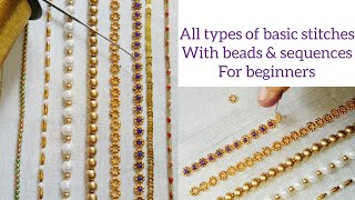 Aari work embroidery basic stitches with beads and sequences for beginners explanation in Tamil [upl. by Ttennej]