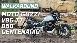 Moto Guzzi V85 TT Centenario 850 2021 Walkaround  Engine Sound  Visordowncom [upl. by Ardnassela476]