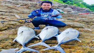 GIANT TREVALLY using Popper 30 GRAMS❗ Rock fishing [upl. by Ahcrop]