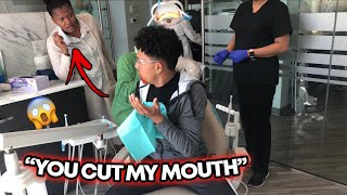 “YOU CUT MY MOUTH” Prank On Dentist Fake Blood [upl. by Aileduab]