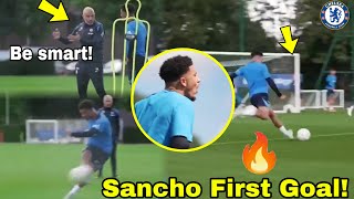 Jadon Sancho Scores First Goal at Chelsea Training 🔥Sancho First Training at Cobham [upl. by Naillik]