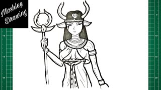 How to Draw Hathor  Egyptian Goddess [upl. by Amiarom]