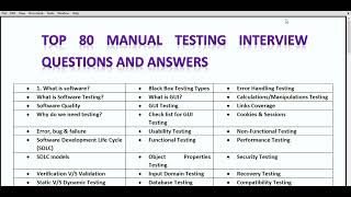 Top 80 Manual Testing Interview Questions and answers software testing interview [upl. by Maire]