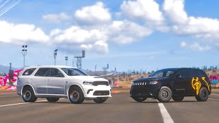 2021 SRT Durango Hellcat vs Jeep SRT Trackhawk Forza Horizon 5 Drag Racing Online [upl. by Itoyj442]