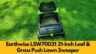 Earthwise LSW70021 21 Inch Leaf amp Grass Push Lawn Sweeper Demo and Review [upl. by Nosirrag]