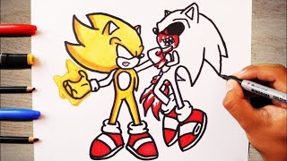 COMO DESENHAR O SUPER SONIC VS SONICEXEhow to draw sonicexe vs fleetway sonic sonic shorts [upl. by Llednar]