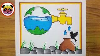 How to draw save water poster chart drawing for competition very easy step by step [upl. by Thordia917]