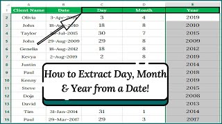 Extract Day Month amp Year from a Date [upl. by Nosduj]