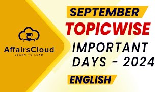 September 2024  Important Days  English  AffairsCloud [upl. by Pasahow]