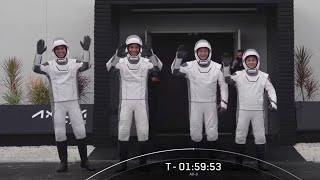 Ax3 crew onboard SpaceX Dragon for launch See their pad arrival and more [upl. by Hadihahs63]