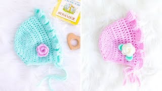 QUICK and EASY Crochet Baby Bonnet BEGINNER Friendly Pattern and Tutorial [upl. by Seek912]