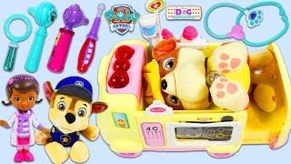 PAW PATROL Rubble Visits Doc McStuffins Toy Ambulance [upl. by Niatsirk]