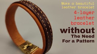 How to make a 4layer leather bracelet with edge color  DIY leather craft [upl. by Penoyer493]