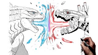 How To Draw Godzilla vs Mechagodzilla Atomic Breath  Step By Step  Godzilla vs Kong [upl. by Danyelle]