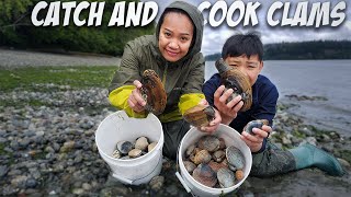 CLAM DIGGING IN WASHINGTON STATE catch and cook [upl. by Hairu]