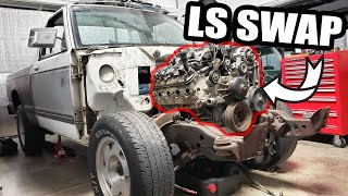 LS Swap S10 Build Installing the Junkyard 48L LS Into the Burnout Truck [upl. by Nossah135]