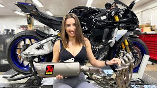 Installing Akrapovic Full Titanium Exhaust on Our Yamaha R1M [upl. by Ansilma]