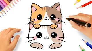 HOW TO DRAW TWO CUTE KITTENS KAWAII EASY 😻 [upl. by Clardy335]