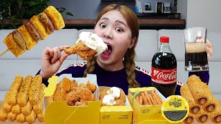 뿌링클 전메뉴 먹방 Bburinkle Chicken MUKBANG 뿌링클치킨 뿌링핫도그 치즈볼 뿌링감자 소떡소떡 EATING SHOW  HIU 하이유 [upl. by Eatnod]