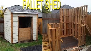 Cladding the pallet sheds DIY pallet shed man cave shed [upl. by Colwell]