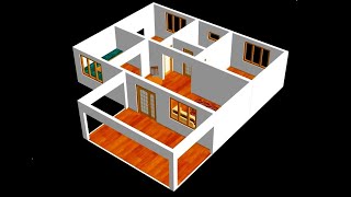 Small House Plan 11 x 9m 2 Bedroom with American Kitchen 2020 [upl. by Avehsile734]