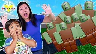 RYAN PLAYS TOWER DEFEND SIMULATOR IN ROBLOX with Mommy Lets Play [upl. by Durarte]