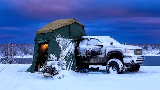 Camping In Snow Storm With Rooftop Tent And Diesel Heater [upl. by Euphemia]