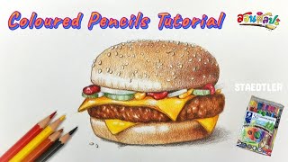 วาด แฮมเบอร์เกอร์ให้น่ากิน🍔 สีไม้กับงานภาพเหมือน Colour Pencil Tutorial [upl. by Rizan599]