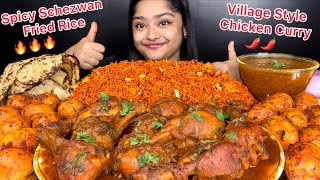 VILLAGE STYLE CHICKEN CURRY WITH SCHEZWAN CHICKEN FRIED RICEDRY EGG CURRY WITH GARLIC NAAN MUKBANG [upl. by Moonier]