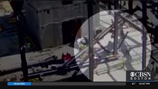 Surveillance Video Shows Beams Falling On Construction Workers At Boston University [upl. by Millicent]