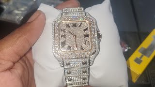 Hiphopbling ICED OUT BALLER SQUARE CZ STEEL BUST DOWN WATCH [upl. by Wickman796]