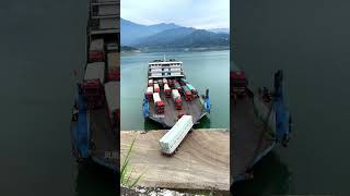 Trucks line up on the roro ship to get off and cross the river Safety is the first priority on [upl. by Betthezul]