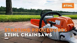 Starting Procedures for STIHL Chain Saws  STIHL Tips [upl. by Ervin719]